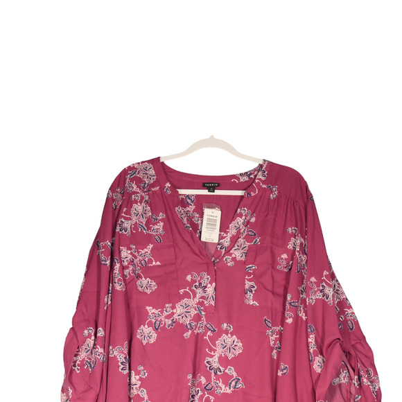 NEW Torrid Tunic Blouse Women Size 4X Deep Purplish Pink Floral Pockets Boho - Picture 4 of 10